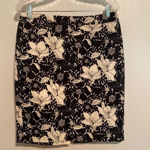 J. Crew Black and White Floral Pencil Skirt